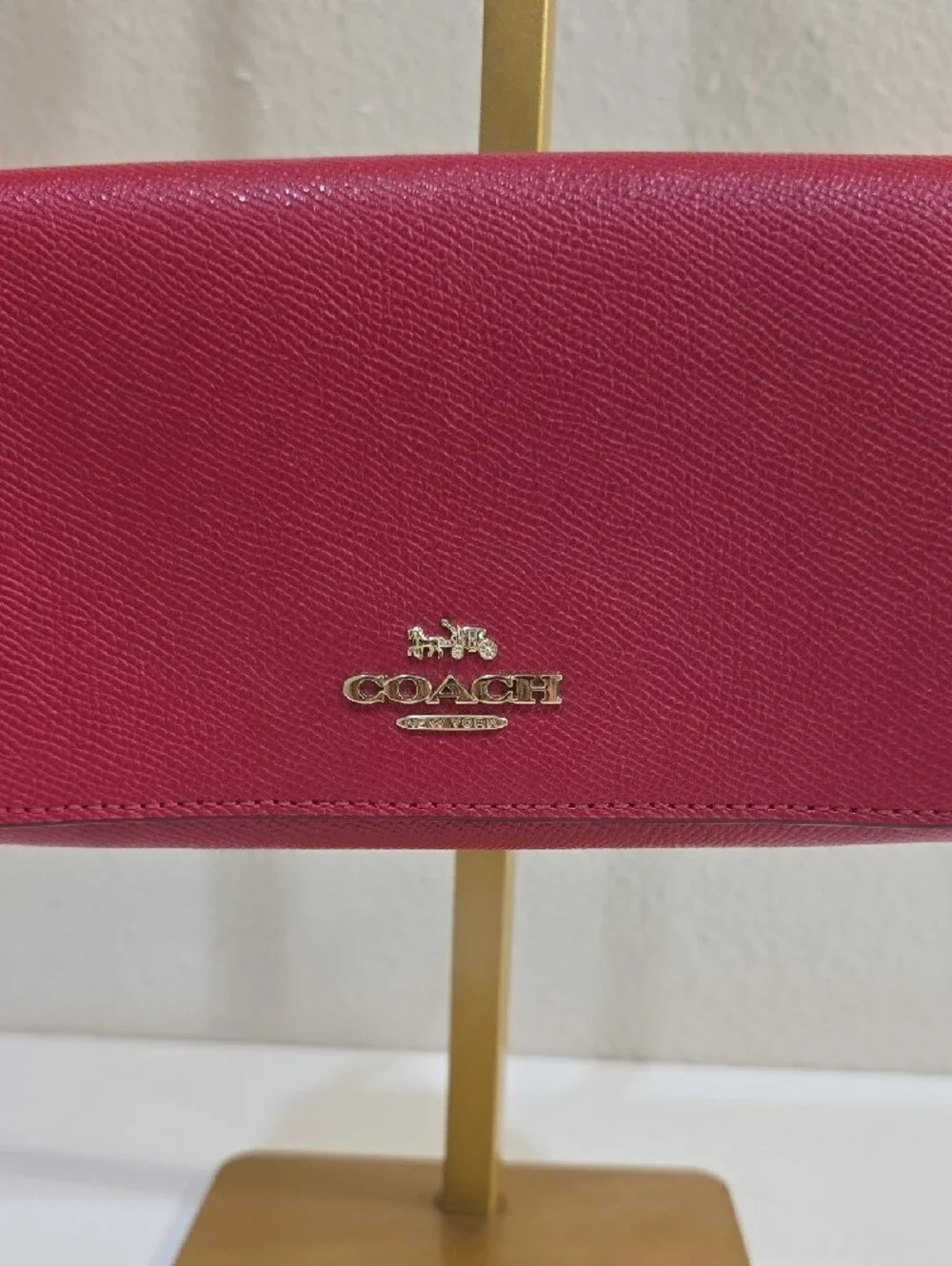 Coach Pink Crossbody Wallet with Gold Chain Strap